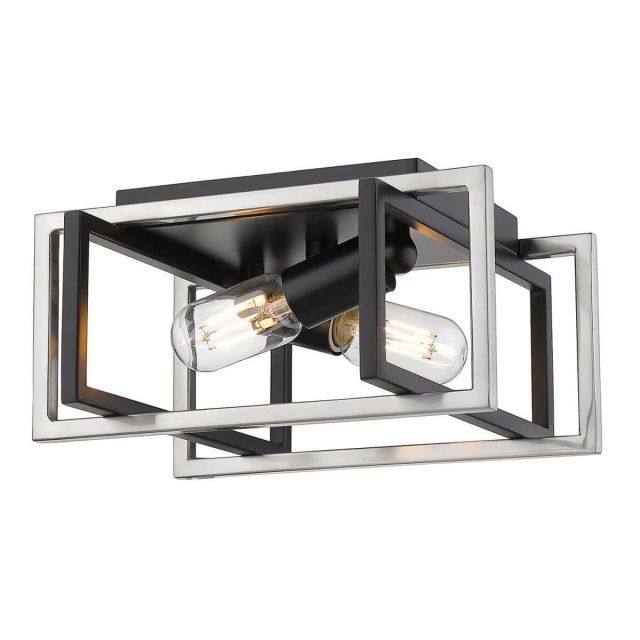 Golden Lighting Tribeca 12 Inch Flush Mount in Black with Pewter Accents 6070-FM BLK-PW